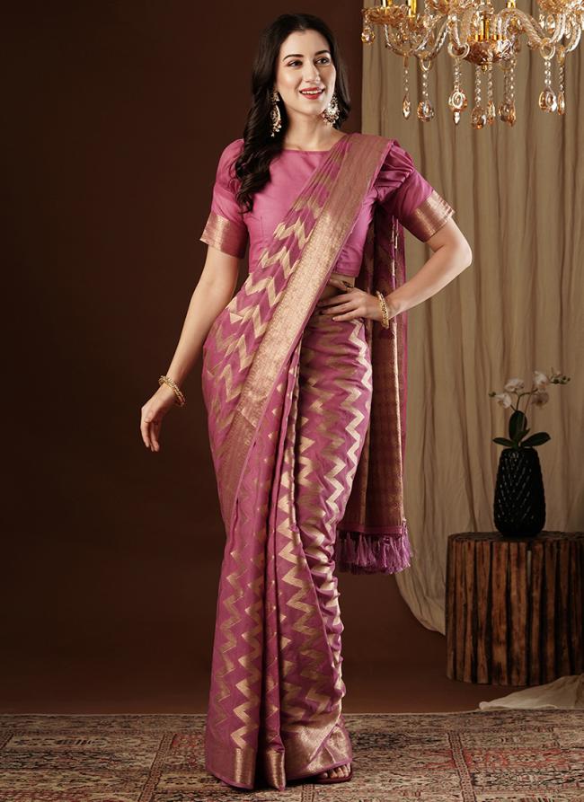 Pure Georgette Dusty Pink Festival Wear Weaving Saree